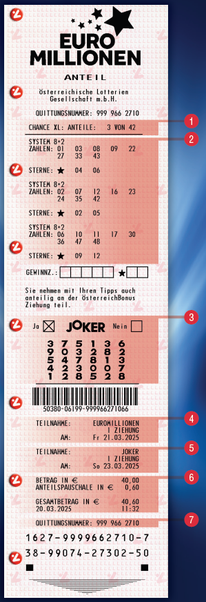 EuroMillionen EAS Quittung