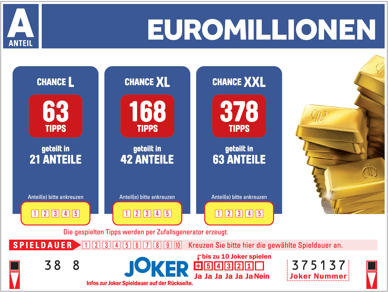 EuroMillionen Anteilschein Wettschein