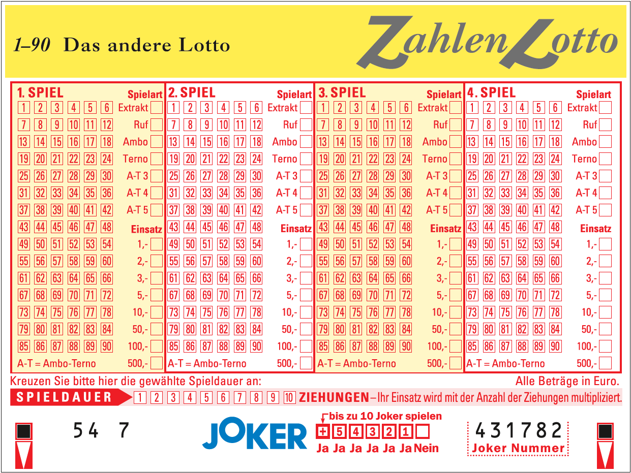Zahlenlotto Wettschein